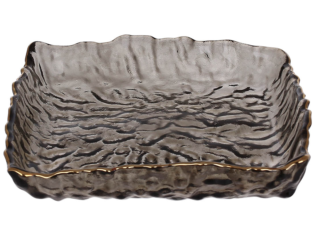 Блюдо стеклянное Nautilus 15х15х4см, цвет - дымчато-серый с золотым ободком