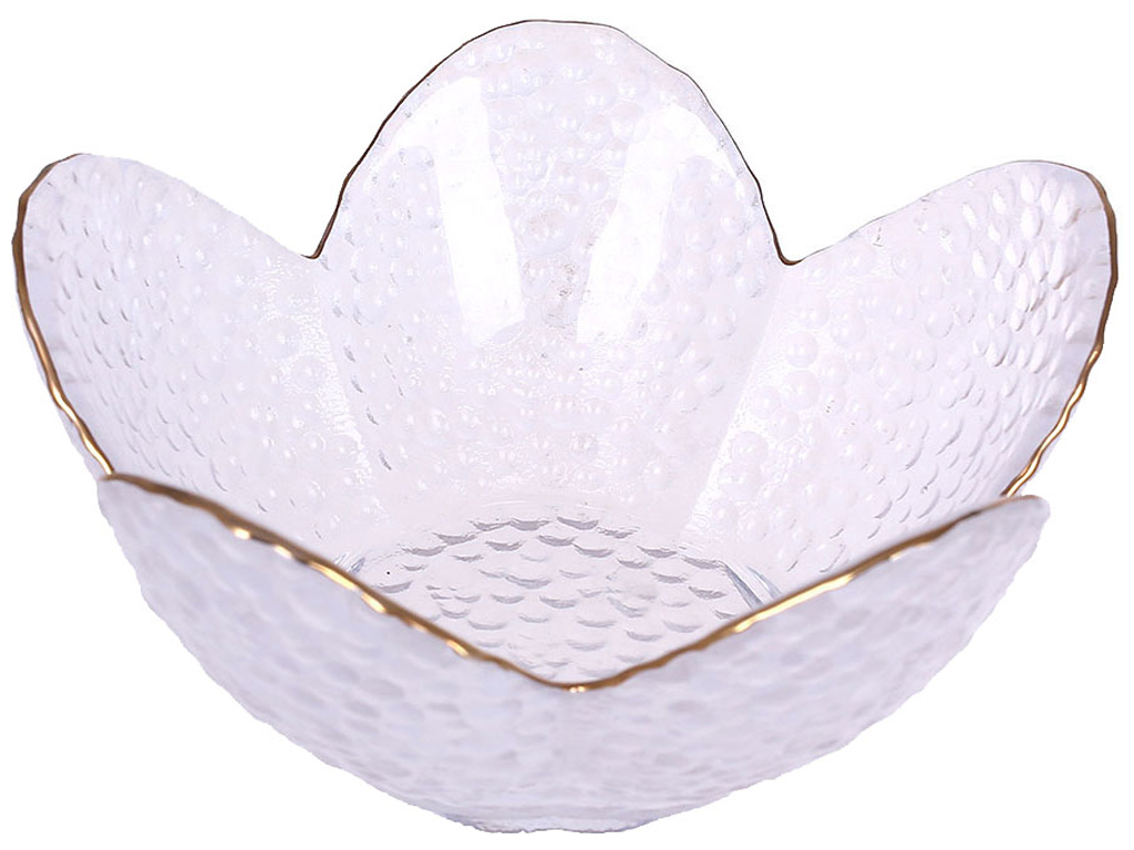 Салатник стеклянный Flower прозрачный с золотым ободком, D11,5х5,5см