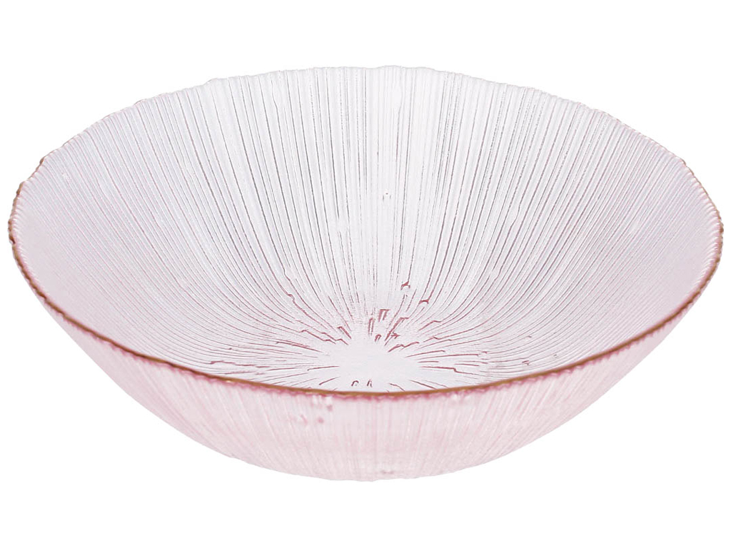 Салатник стеклянный Fleur, D24,5х7см, цвет - розовый с золотым ободком
