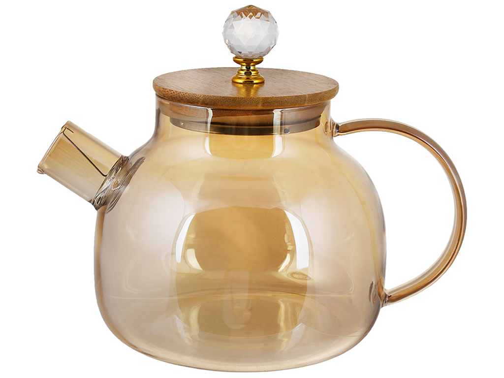 Чайник заварочный с бамбуковой крышкой, 1л, цвет - амбер