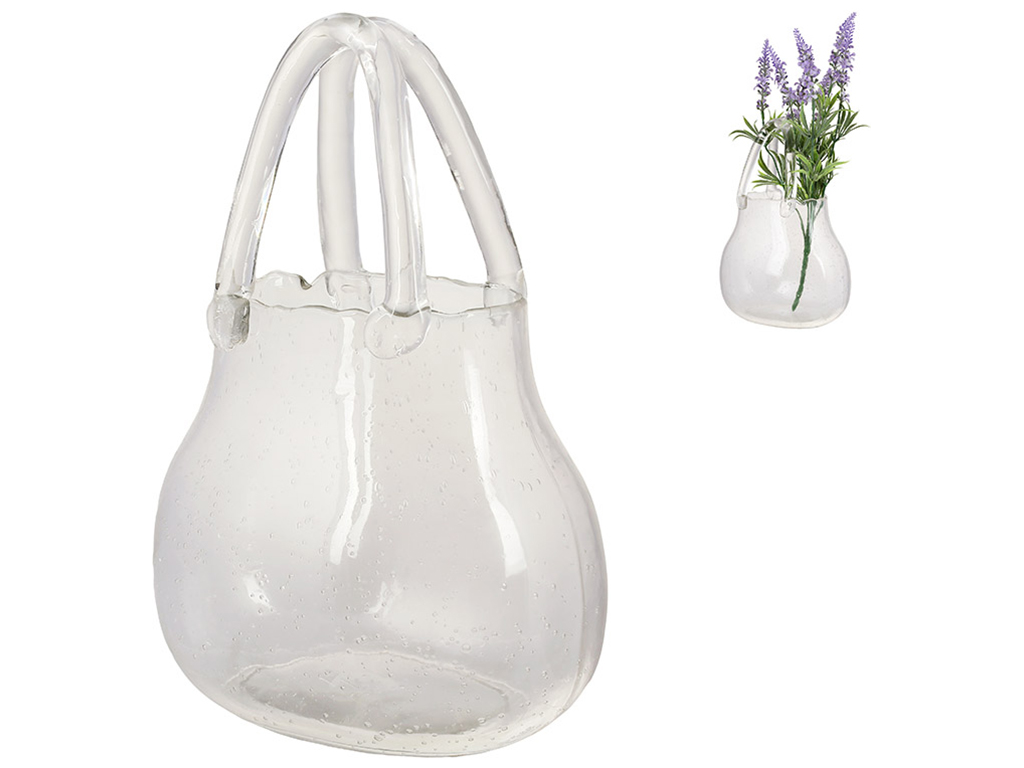 Ваза з прозорого скла у формі Сумочки 7,5х12х25см