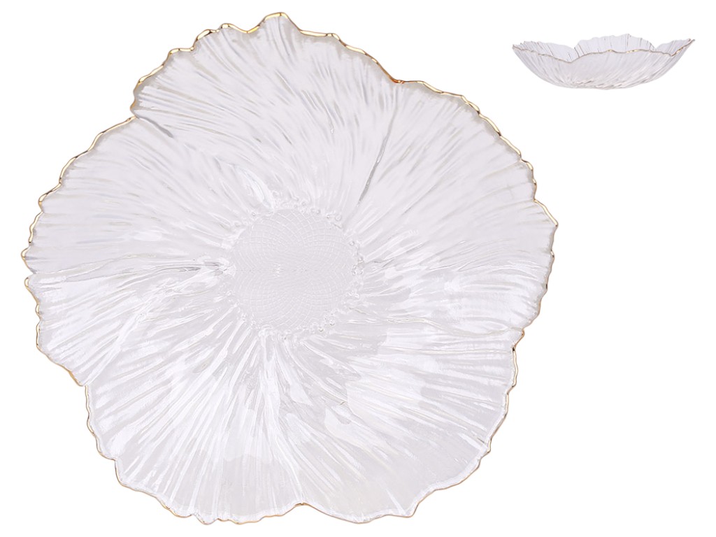 Фруктовница стеклянная с золотым ободком Flower, 31×7,8см, цвет прозрачный
