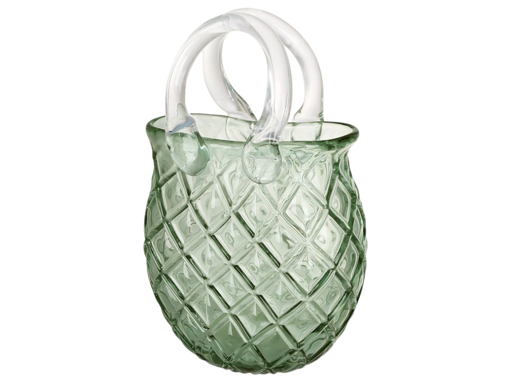 Ваза Сумочка, ручная работа, стекло, 16×10×27см, цвет зеленый