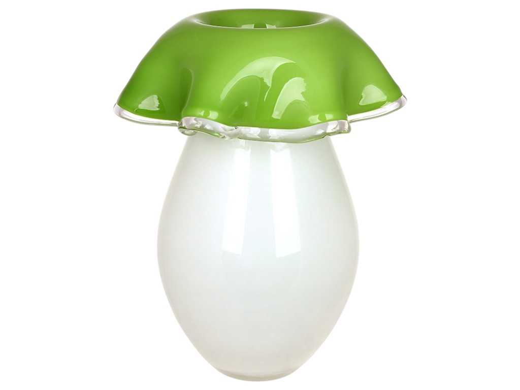 Ваза, ручная работа, стекло, 19×27см, цвет зеленый с белым