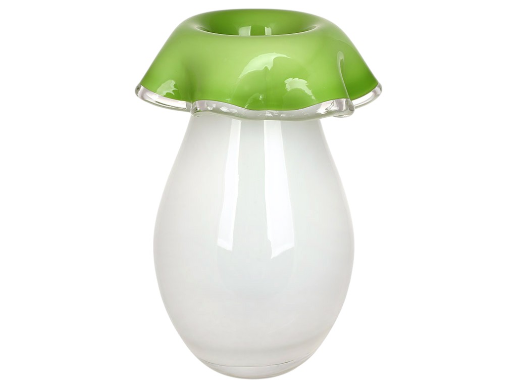 Ваза, ручная работа, стекло, 14,5х20см, цвет зеленый с белым