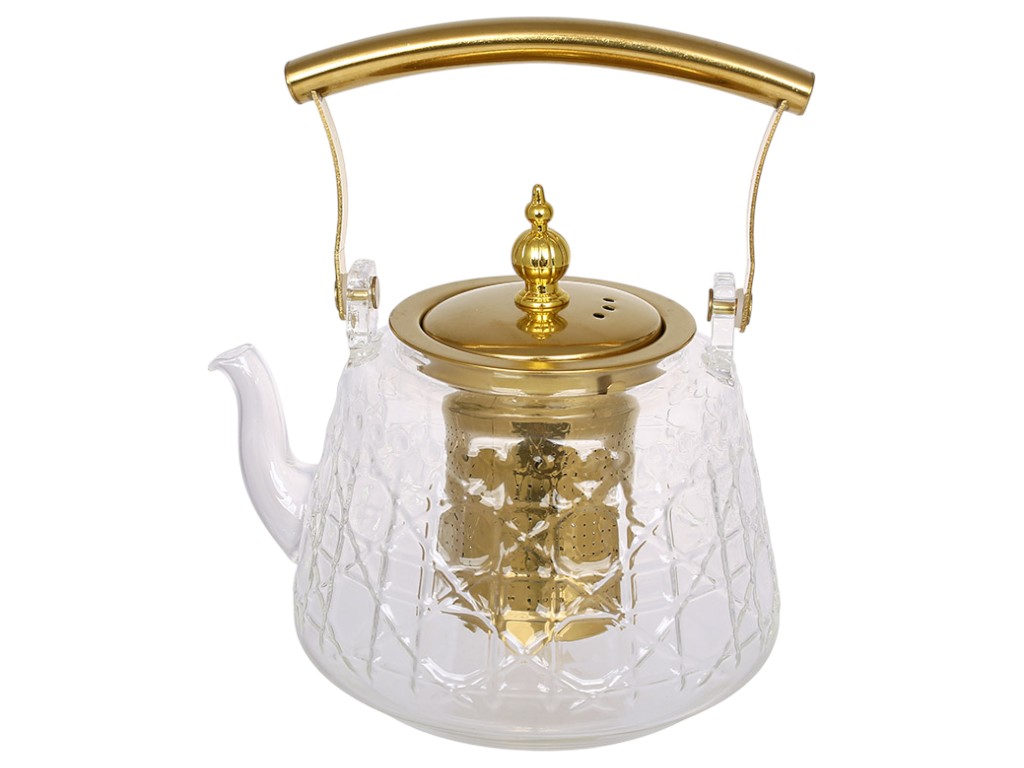 Чайник заварочный с металлическим фильтром, боросиликатное стекло, 1,2л, цвет золотой