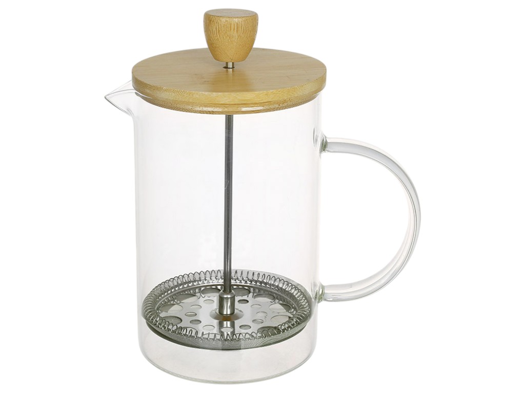 Чайник заварочный French Press с деревянной крышкой, боросиликатное стекло, 800мл, цвет прозрачный