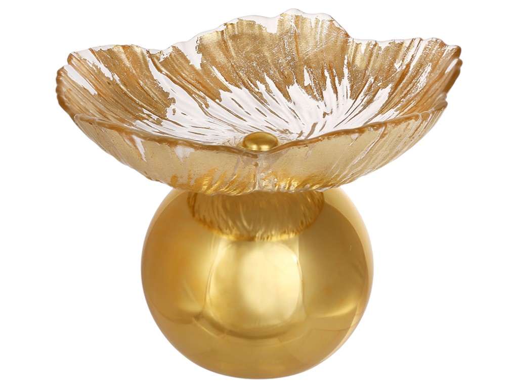 Фруктовница на круглой ножке Gold Flower, стекло и металл, 20×15см, цвет золотой