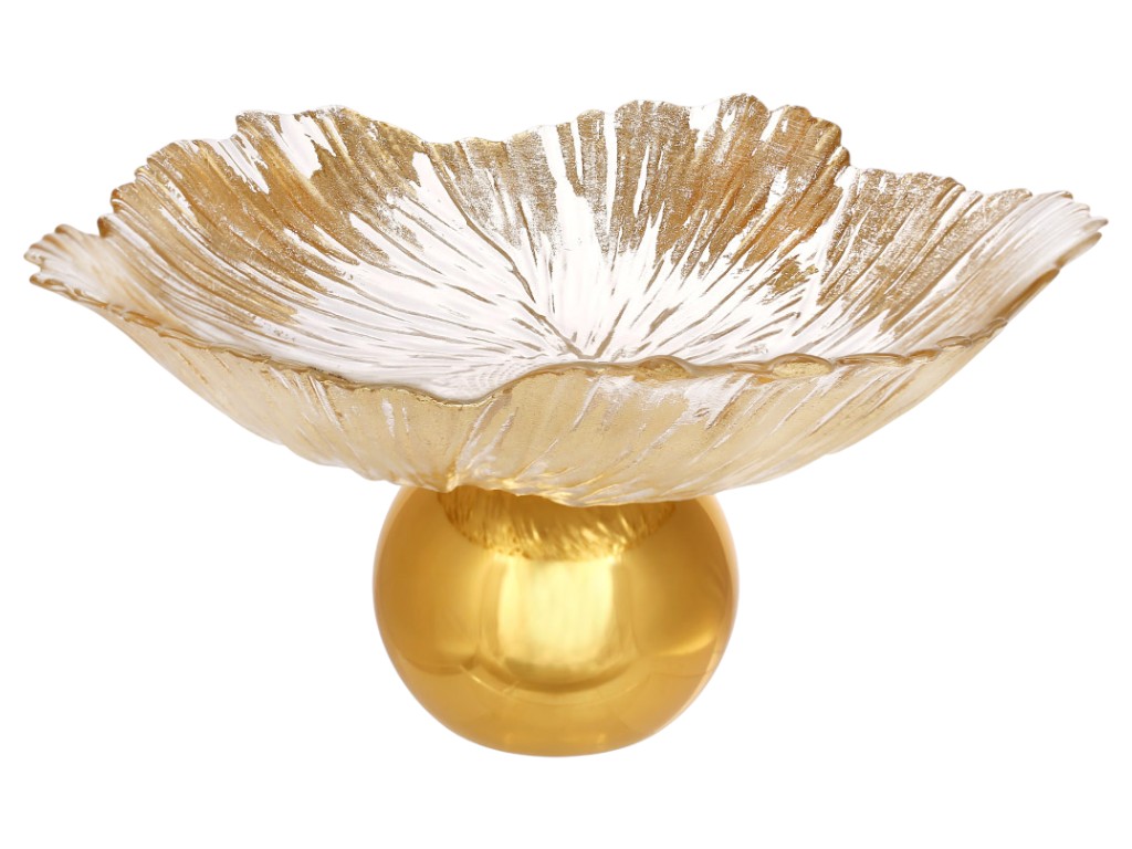 Фруктовница на круглой ножке Gold Flower, стекло и металл, 32×18см, цвет золотой
