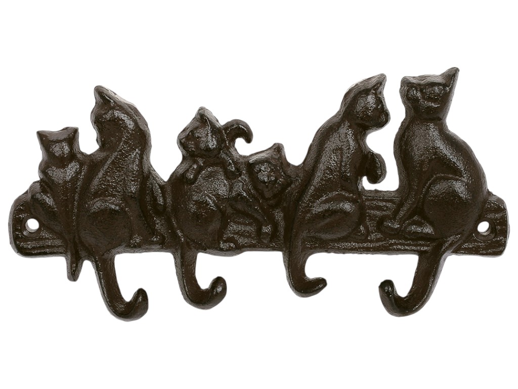 Вішалка Котики, 4 гачки, чавун, 20,8×2×10см, колір коричневий