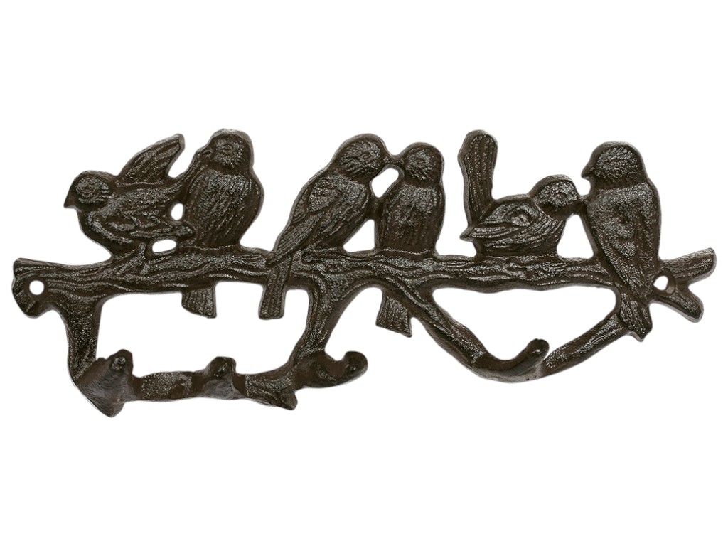 Вешалка Птицы, 4 крючка, чугун, 28×6×19см, цвет коричневый