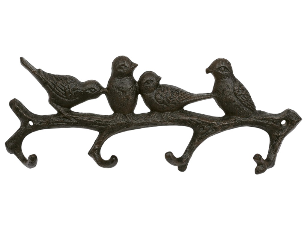 Вешалка Птицы, 4 крючка, чугун, 29×3×11см, цвет коричневый
