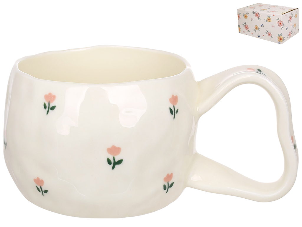 Чашка керамическая Flower, цветочный рисунок, фигурная ручка, 370 мл