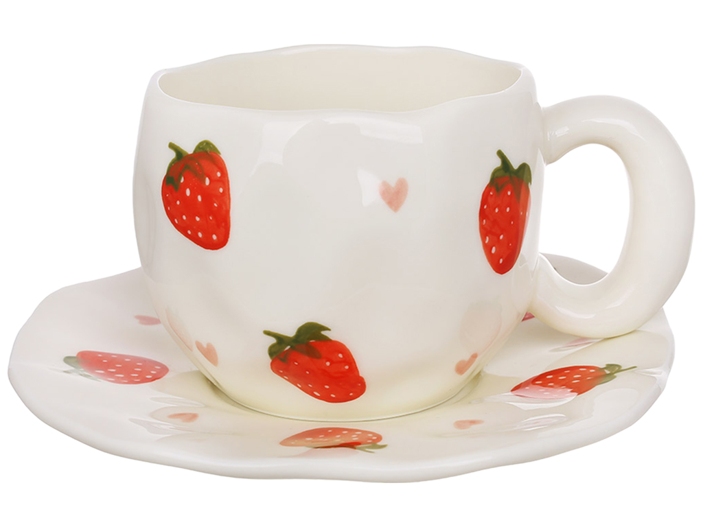 Чашка с блюдцем керамическая Strawberry, разноцветная, 350 мл