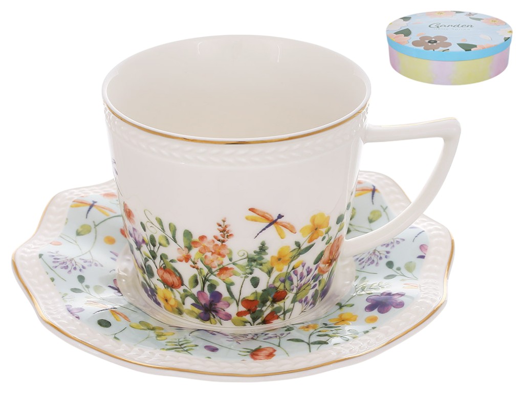 Набір чайний Floral, 6 чашок+6 блюдець, порцеляна, 15см, 250мл, колір білий (ціна за 12пред)