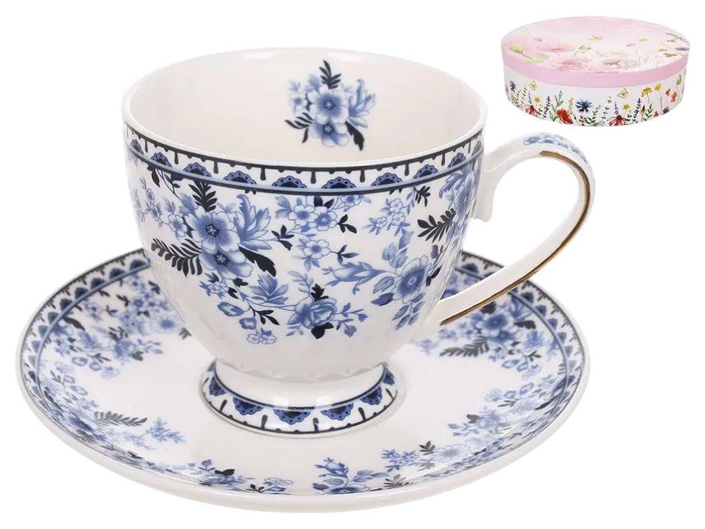 Набір чайний Vintage Blue, 6 чашок+6 блюдець, порцеляна, 250мл, колір білий з синім (ціна за 12пред)