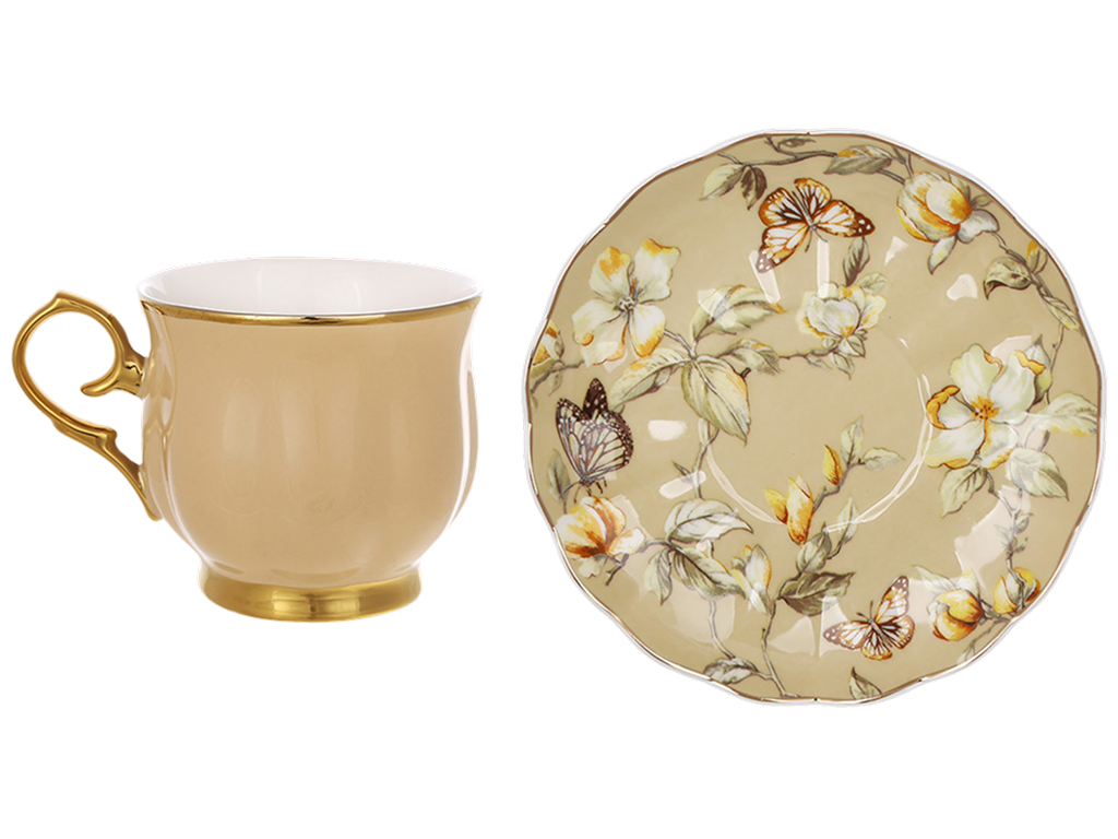 Чайный фарфоровый набор Beige Magnolia, 6 чашек 200 мл, 6 блюдец (цена за набор 12 предметов)