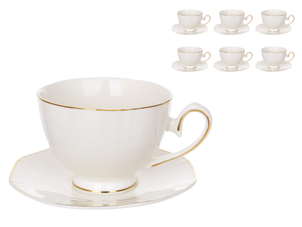 Чайный фарфоровый набор Silk White, 6 чашек 200 мл, 6 блюдец (цена за набор 12 предметов)