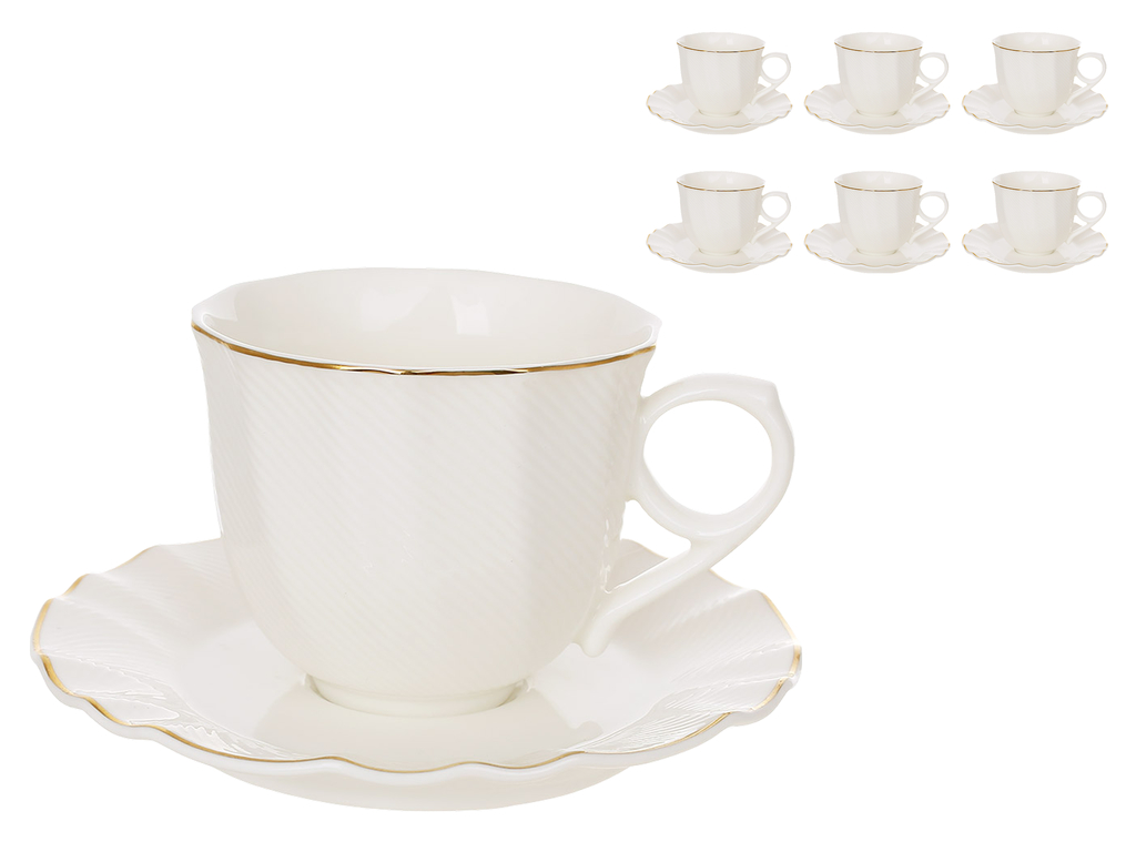 Набор кофейный фарфоровый White Orchid, с чашками и блюдцами, 90 мл, (цена за набор 12 предметов)