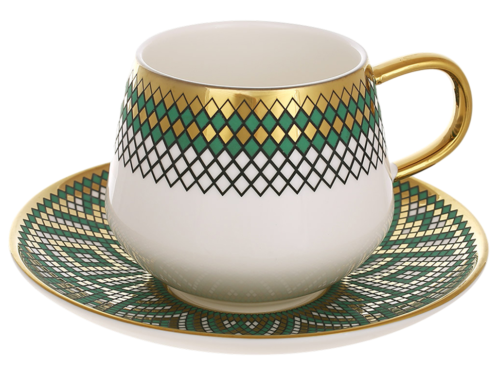 Чайный фарфоровый набор Emerald Mosaic, 6 чашек 250 мл, 6 блюдцев (цена за набор 12 предметов)