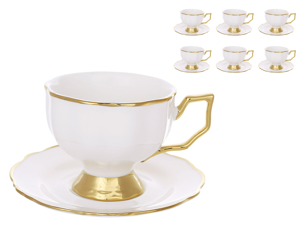 Чайный фарфоровый набор Golden Grace, 6 чашек 250 мл, 6 блюдцев (цена за набор 12 предметов)