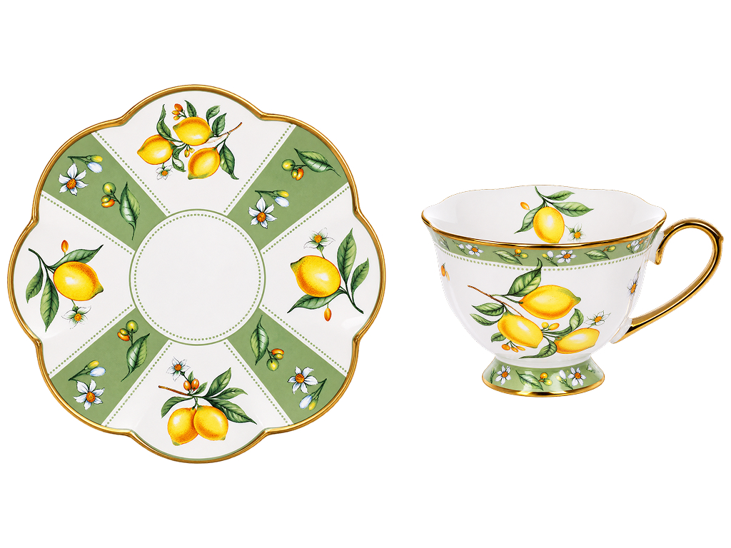 Чайний набір Lemon Garden з чашками та блюдцями, порцеляна, 220 мл, 12 предметів (ціна за набір)