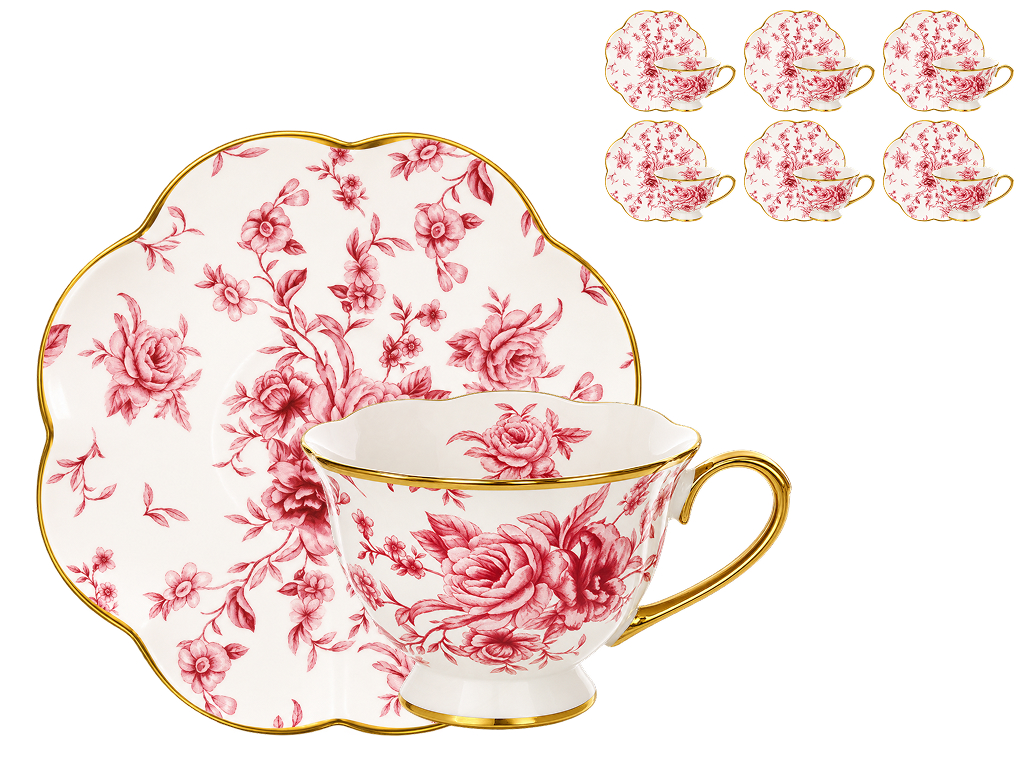 Чайный набор Pink Roses, фарфор, 220 мл, 12 предметов (цена за набор)