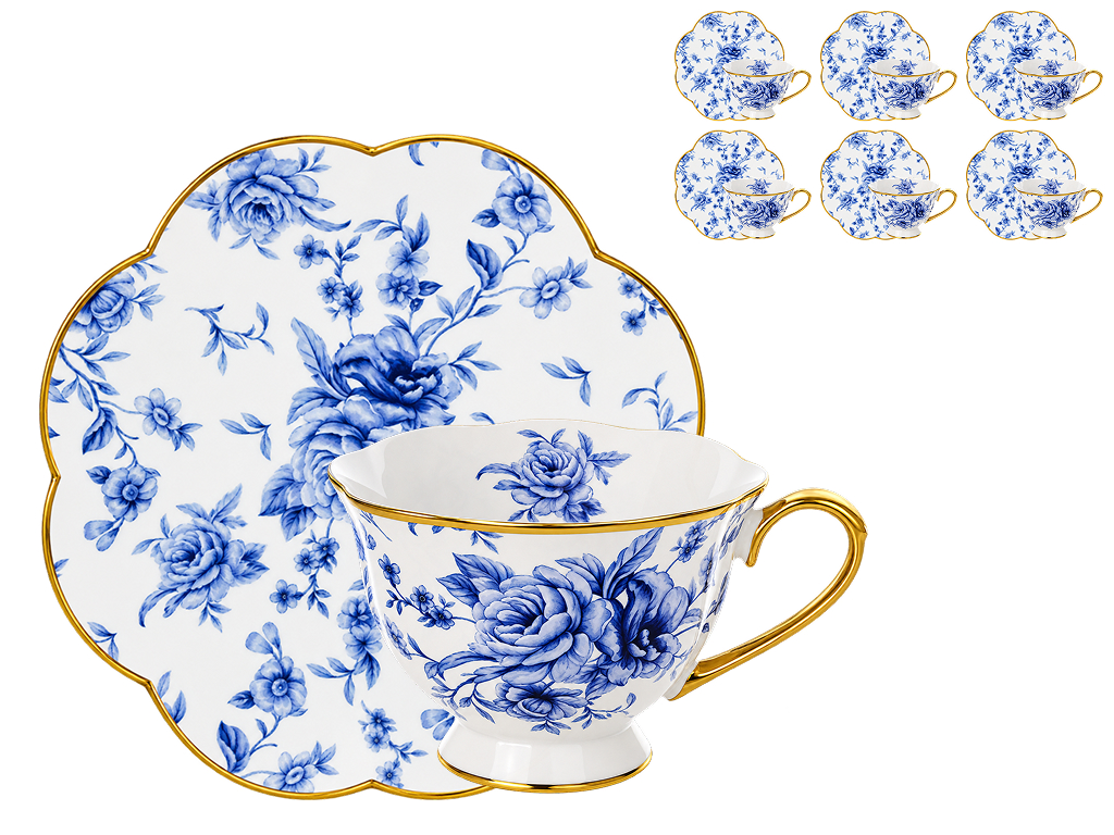 Чайный набор Blue Roses с чашками и блюдцами, фарфор, 220 мл, 12 предметов (цена за набор) Чайный набор Blue Roses с чашками и блюдцами, фарфор, 220 мл, 12 предметов (цена за набор)