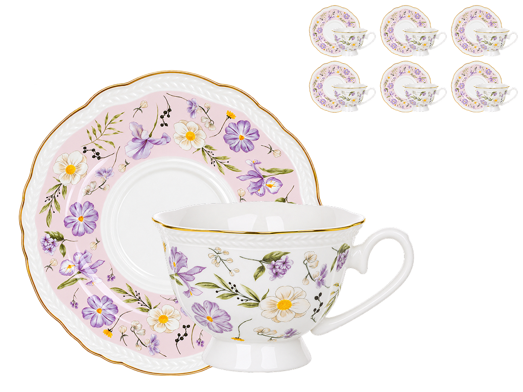 Чайный набор Floral с чашками и блюдцами, фарфор, 250 мл, 12 предметов (цена за набор)