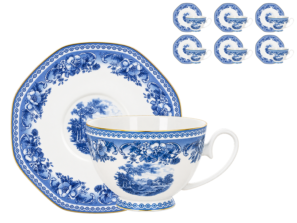 Чайный набор English Blue с чашками и блюдцами, фарфор, 250 мл, 12 предметов (цена за набор) Чайный набор English Blue с чашками и блюдцами, фарфор, 250 мл, 12 предметов (цена за набор)