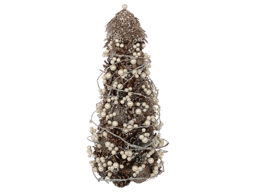 Ёлка новогодняя с декором из шишек и ягод, натуральные материалы, 48см, цвет золотистый