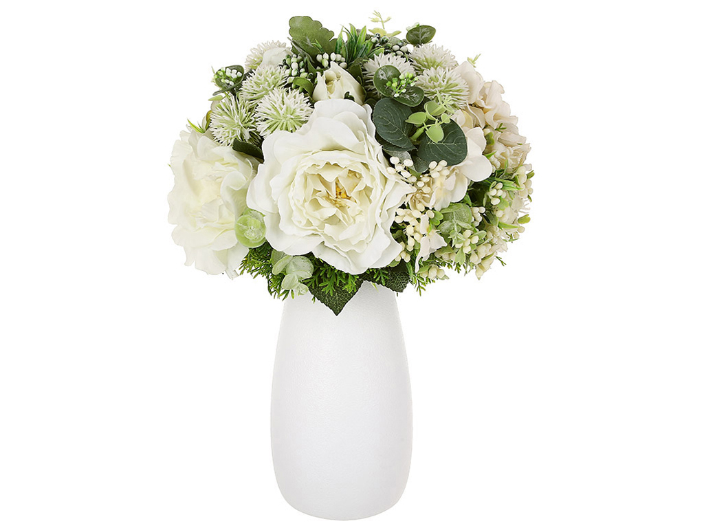 Декоративная композиция букет из белых цветов в вазе, 23х36см