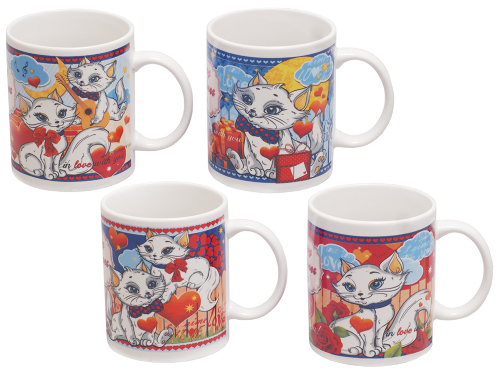 Чашка керамическая Влюбленные коты, 360мл, 4 дизайна (цена за 1шт)