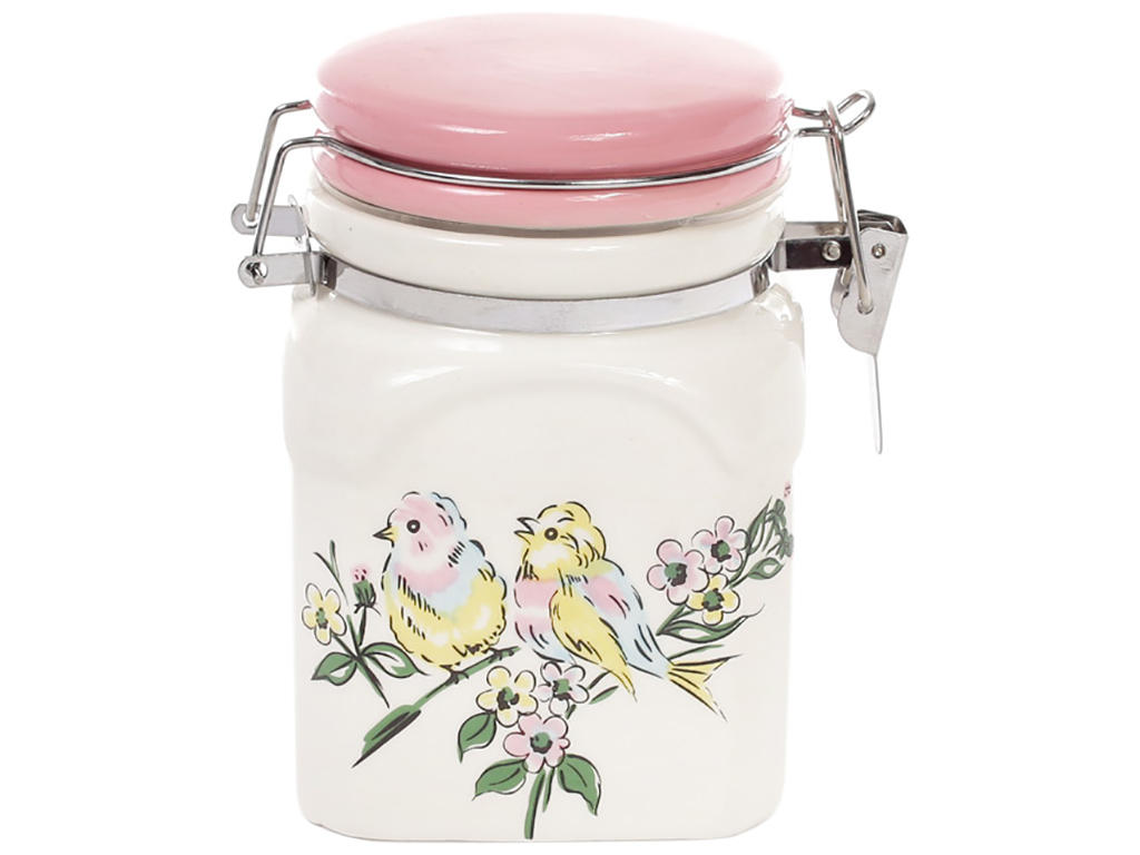 Банка керамічна для сипучих продуктів з кришкою на кліпсі Пташки, 650мл