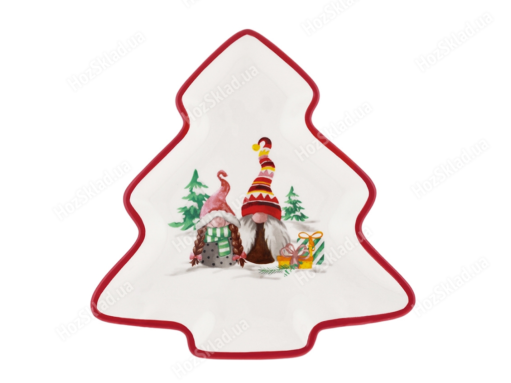Блюдо керамическое в форме елки Bonadi Рождественские Гномы 22*21см