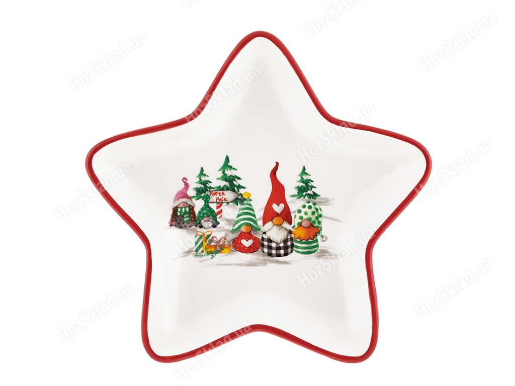 Блюдо керамическое в форме звезды Bonadi Рождественские Гномы 22*21см