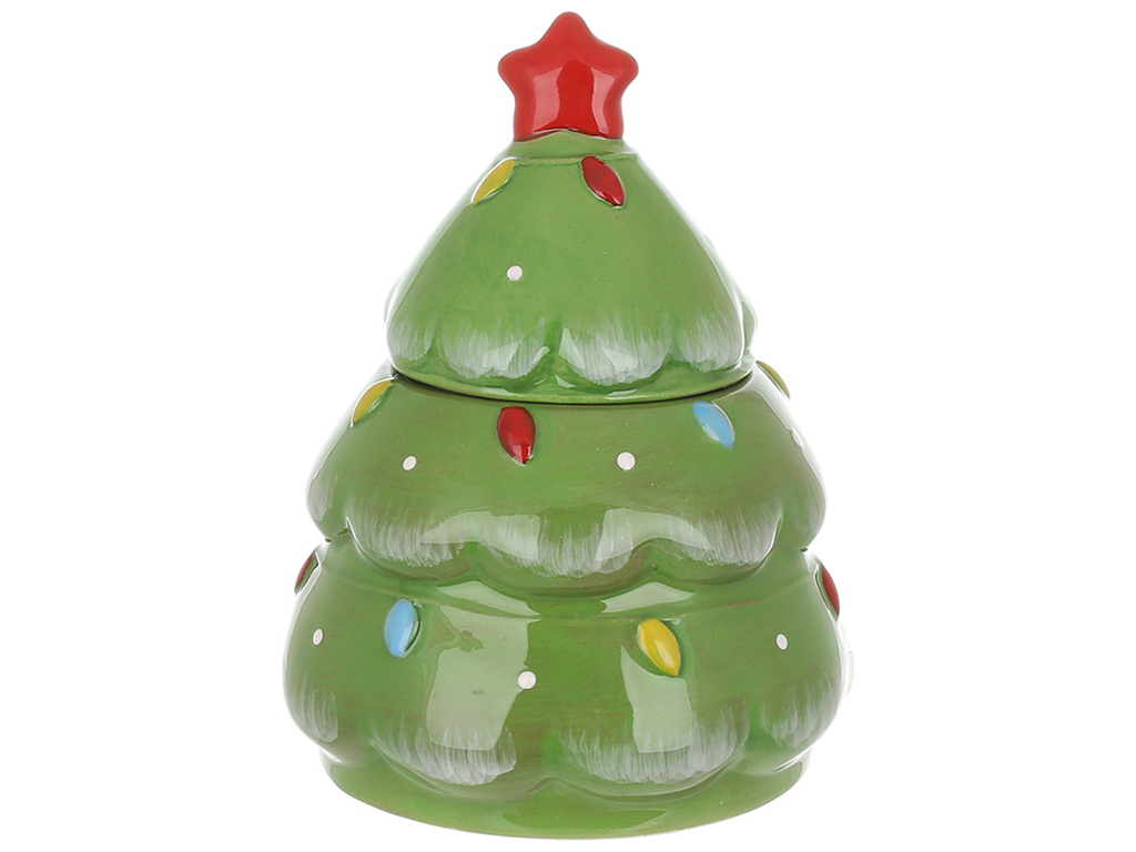 Банка керамічна у формі ялинки з об'ємним малюнком, 600мл