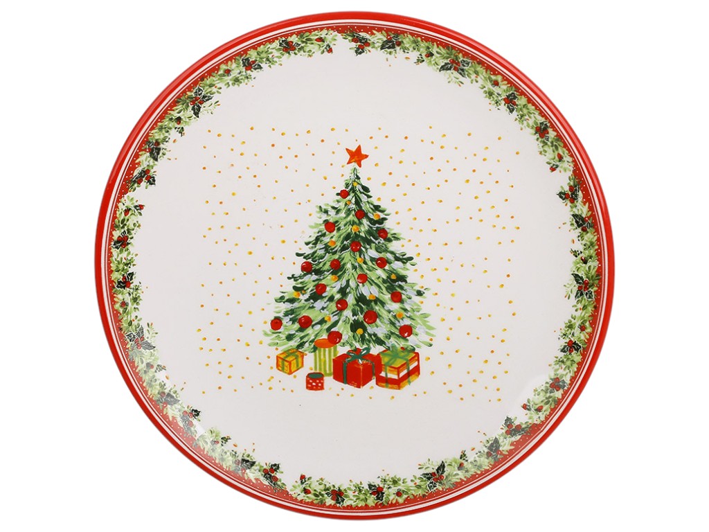 Тарелка обеденная Елка, керамика, 24×2,4см, цвет красный с зеленым