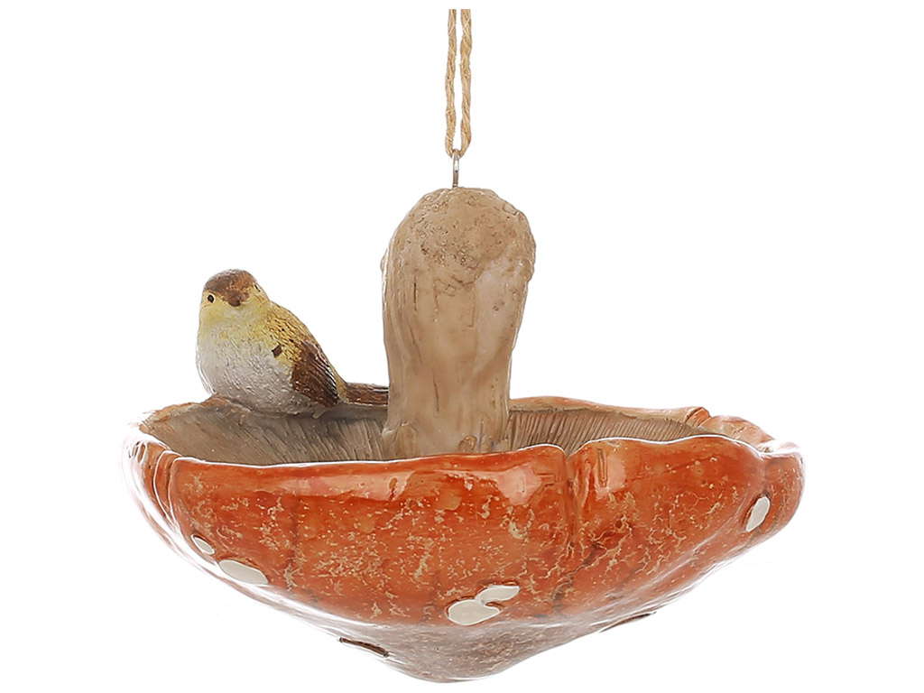 Подвесной декор - кормушка Гриб с птичкой, 14,5x14,5x12см