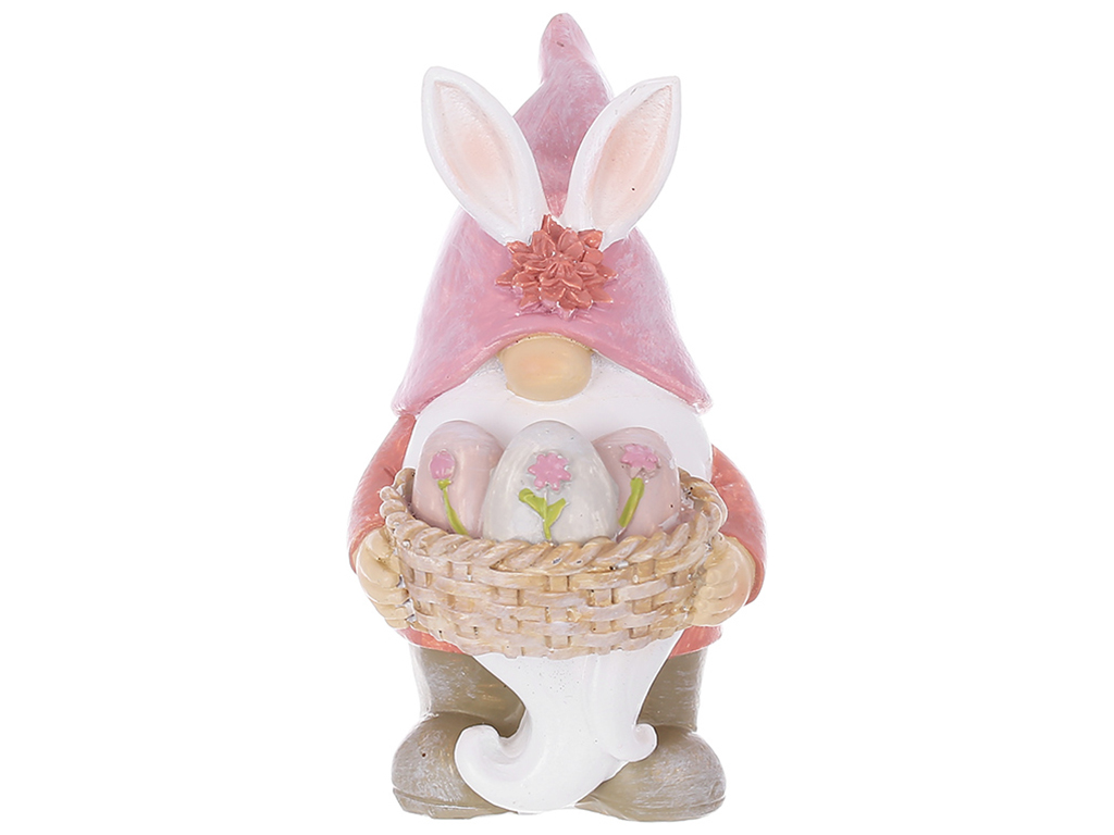 Декоративная статуэтка Гномик с корзиной яиц, 9см