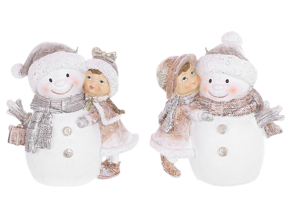 Подвеска декоративная Снеговик с девочкой, полистоун, 7х12см, цвет серый, 2 дизайна (цена за 1шт)