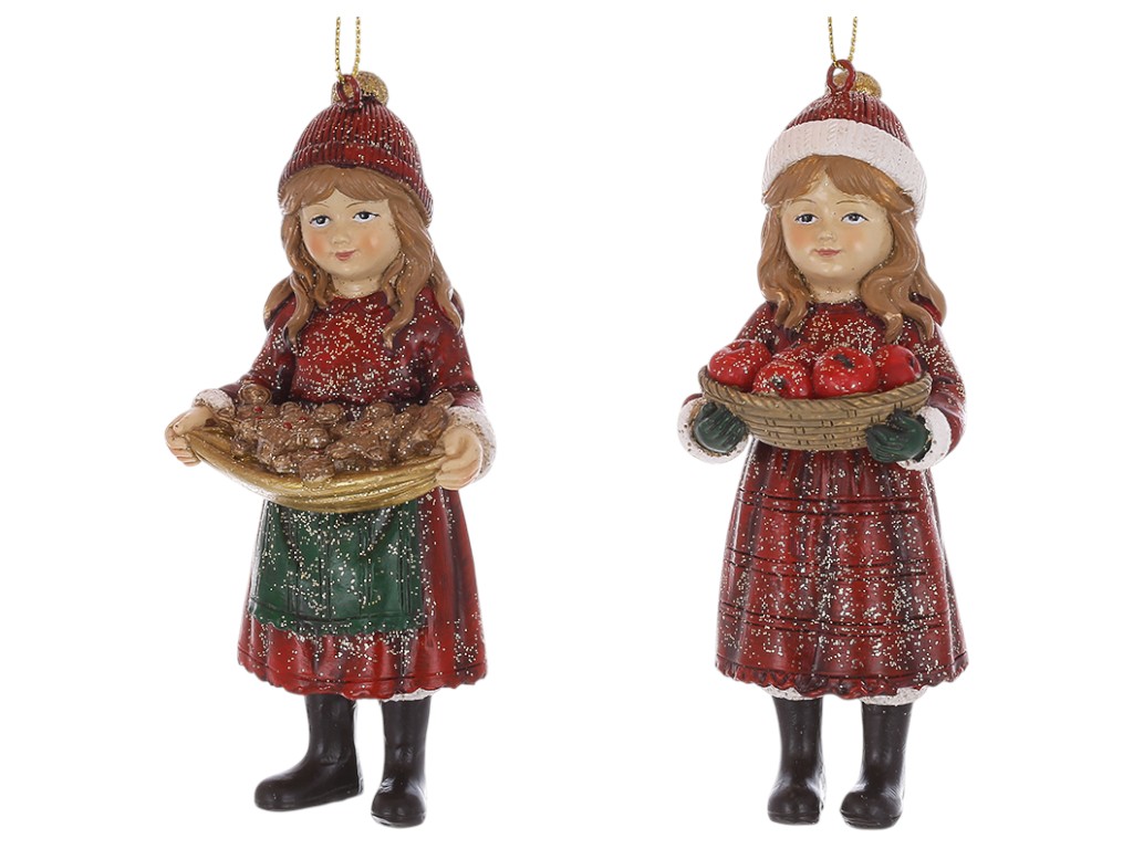 Підвіска декоративна Дівчатка з пряниками та яблуками, 5,5×4,5×12см, 2 дизайни (ціна за 1шт)