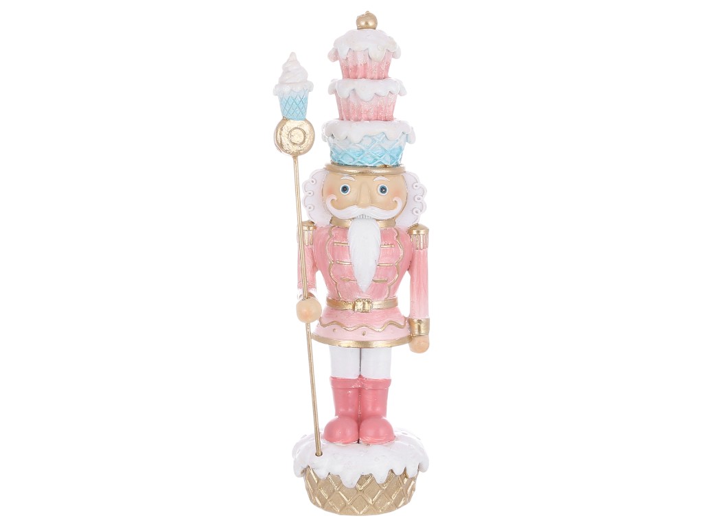 Фигура декоративная Щелкунчик с пирожными, полистоун, 6,5×6,5×23,5см, цвет розовый с голубым