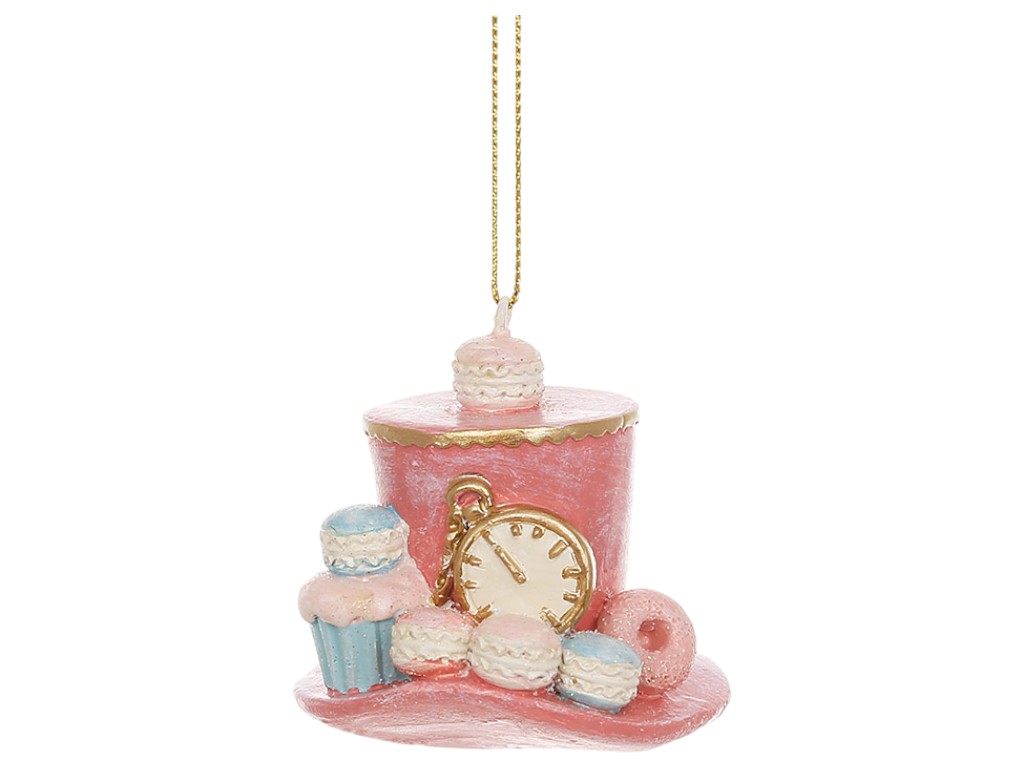 Фигурка-подвеска Шляпа цилиндр Alice, полистоун, 5,5х5,5х5,5см, цвет розовый