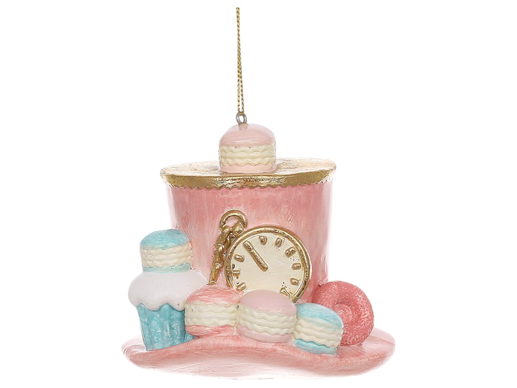 Фигурка-подвеска Шляпа цилиндр Alice, полистоун, 9,5х9,5х8,5см, цвет розовый