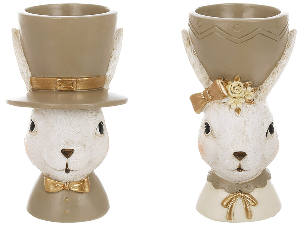 Подставка под яйцо 2 вида: Заяц и Зайчиха в шляпе, 7x7x12см