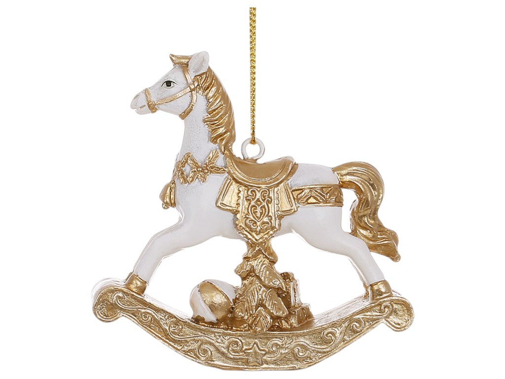 Підвіска декоративна Конячка-гойдалка, полістоун, 8х2х7, 5см, колір білий з золотом
