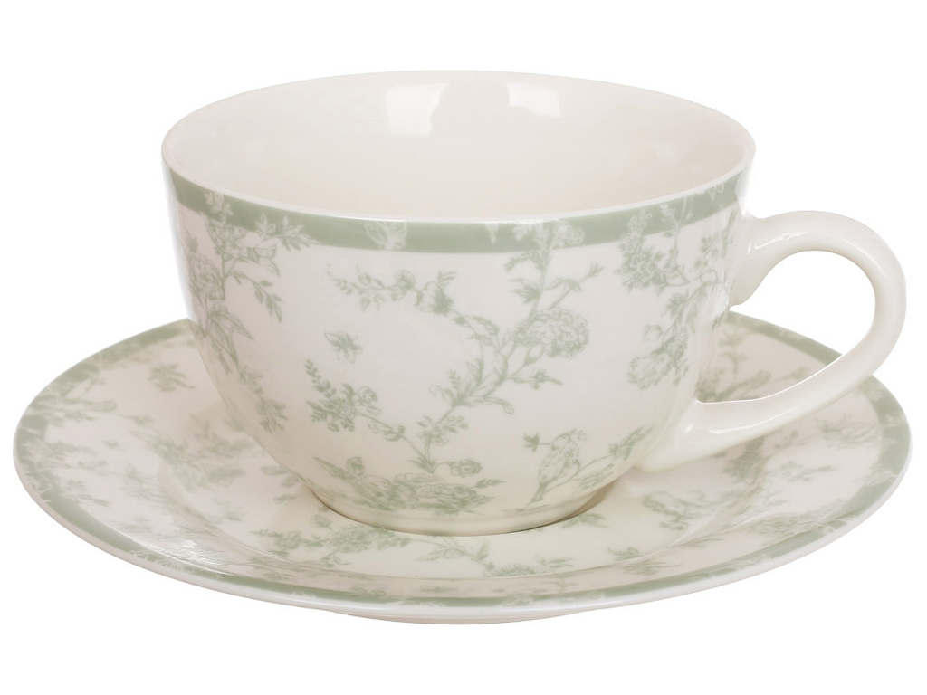 Чашка с блюдцем фарфоровая Floral Green 250 мл