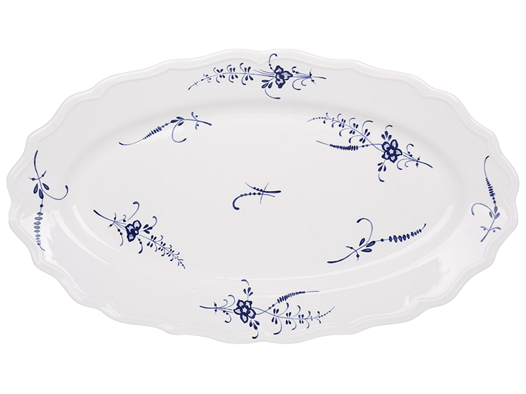 Блюдо овальное Azure Blossom, фарфоровое, с синим узором, 36х21,5х3,5 см