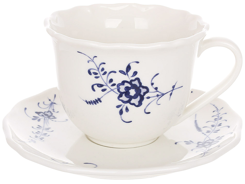 Чашка с блюдцем фарфоровая Azure Blossom, синяя, 220 мл